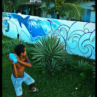 TLC collaborative mural Bahia Brazil Projecto Tamar children community art cultural intervention