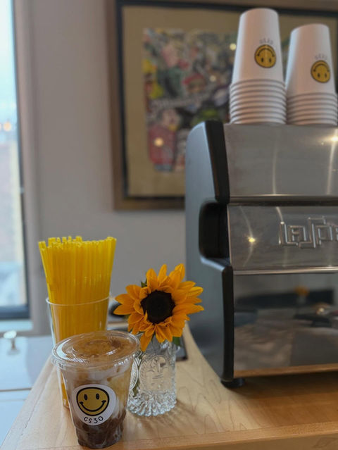 Coffee cart catering setup at indoor birthday celebration in Midtown Manhattan