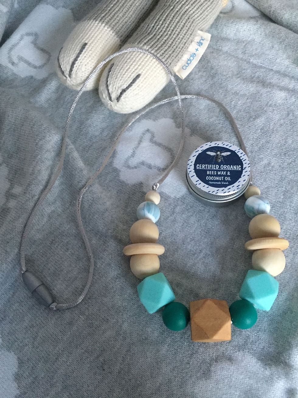 Jade Wooden Teething Necklace and Balm Combo