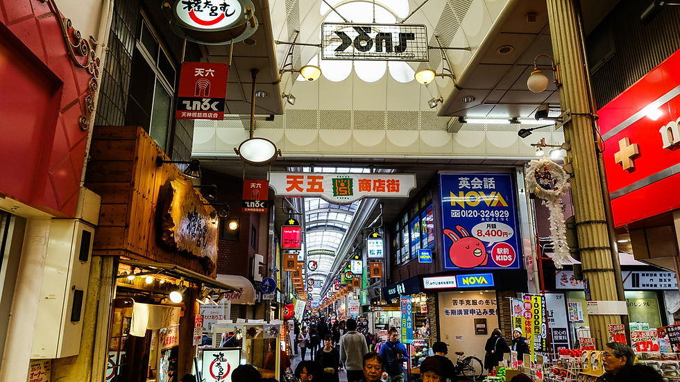 Tenjinbashisuji market in osaka, longest covered shopping arcade
