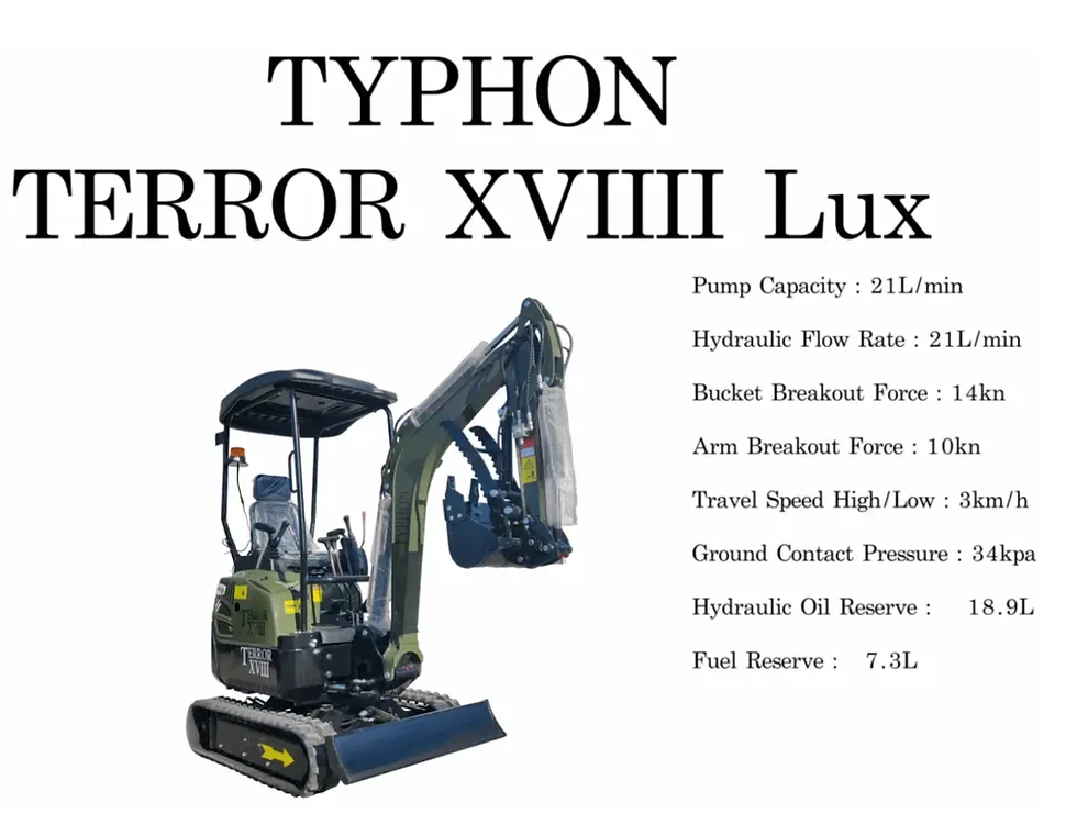 Thumbnail: 2026 4000 lb Typhon Terror XVIII Mini Excavator Rubber Track with Kubota Diesel