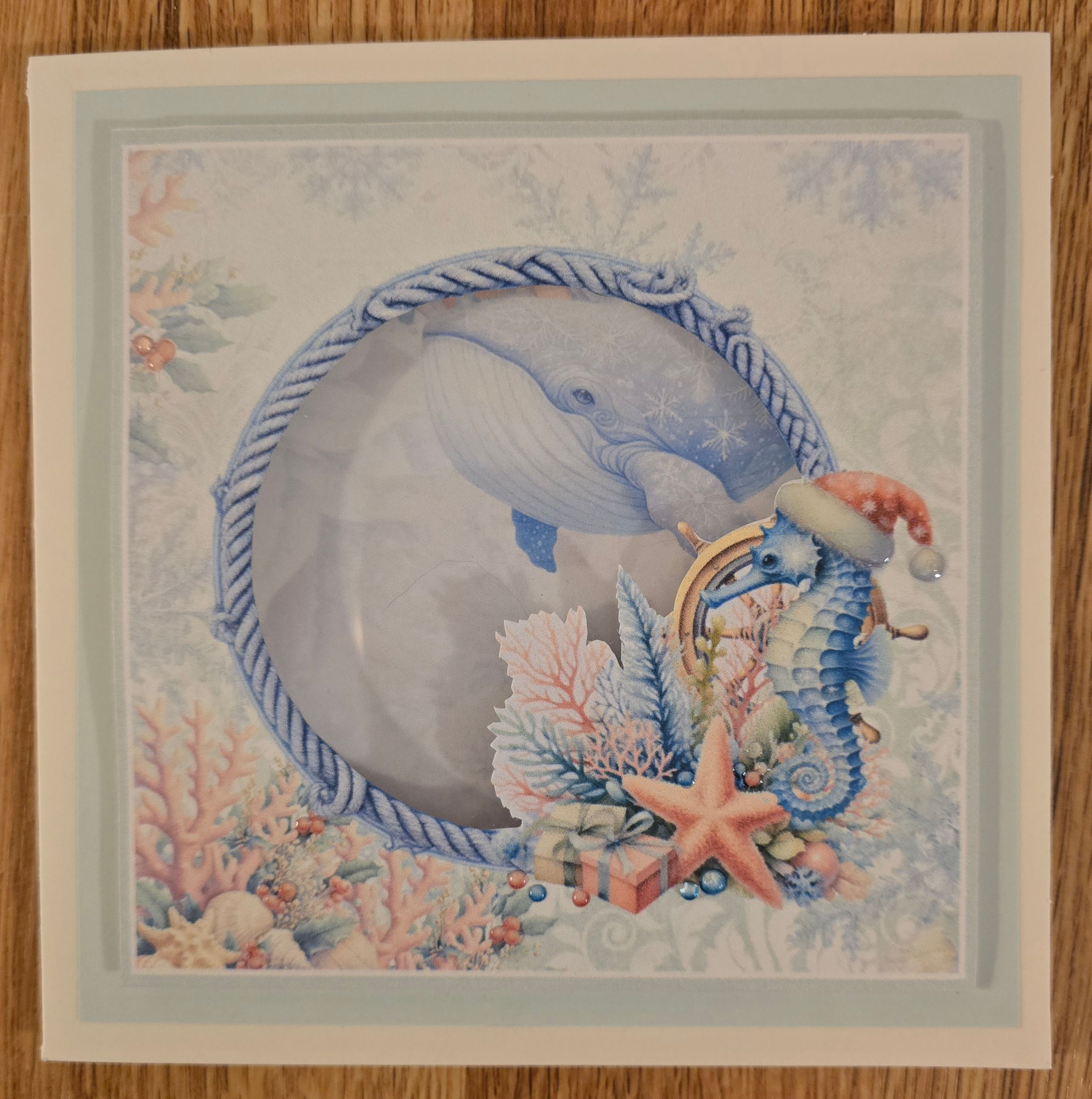 SEAson Card with Seahorse in a Santa Hat