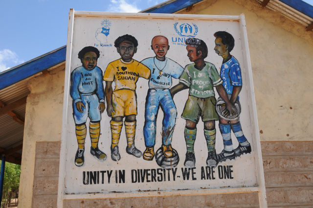 A mural promoting unity and peace in the Dadaab Refugee Hub, Kenya.