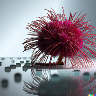 DALL·E 2022-08-30 20.32.33 - a photo of an object on a glass table_ An burgundy exotic flo