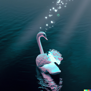 DALL·E 2022-08-28 18.38.01 - photo of a white swan in a translucent water and small diamon