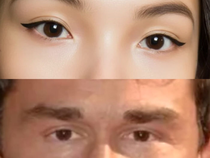 eyes of two persons placed in above and below