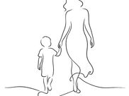 A  One line drawing of a mother and child