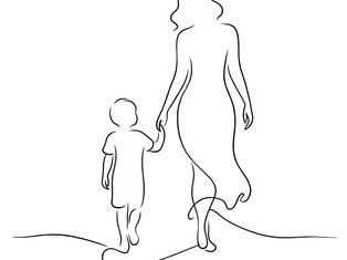 A One line drawing of a mother and child