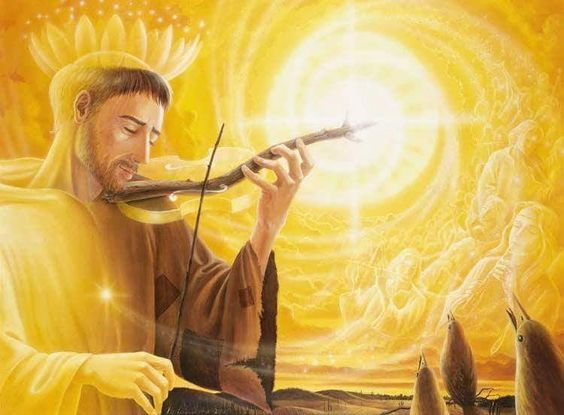 St. Francis is playing violine with sticks