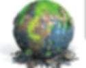 Digital globe with a green core and fragmented blue panels scattered around, symbolizing technological or environmental change.