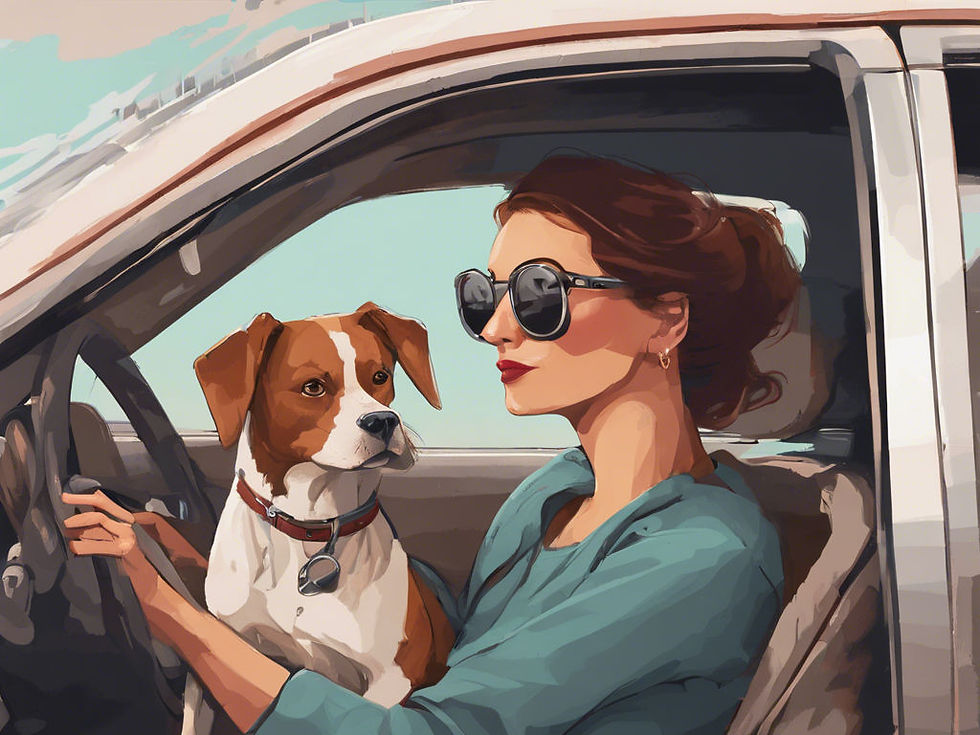 Woman with a dog in a car