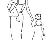 pencil drawing of a mother and children