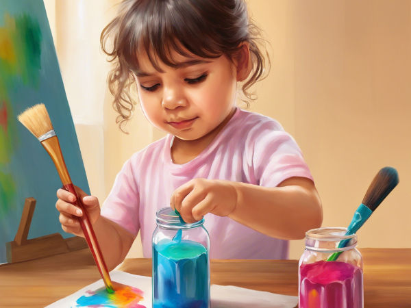 A child playing with painting brush