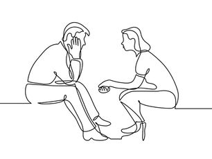 Line Drawing of two persons chatting