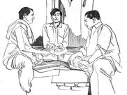 Three persons sitting together and discuss