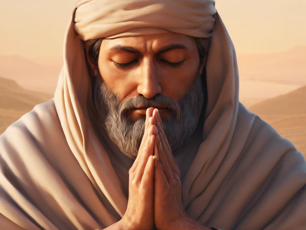 A man in prayer with folded hands