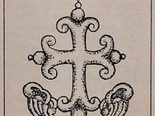 An ornate cross with a descending dove at the top, surrounded by decorative scrollwork. Malayalam text below reads: "മാര്ത്തോമാ ക്രൂശ്".