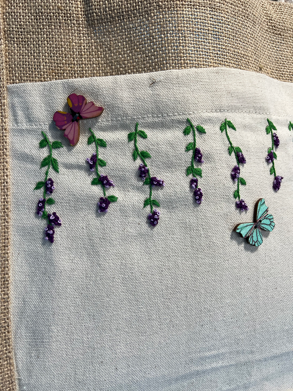 Thumbnail: Hanging  flowers Burlap Tote Bag