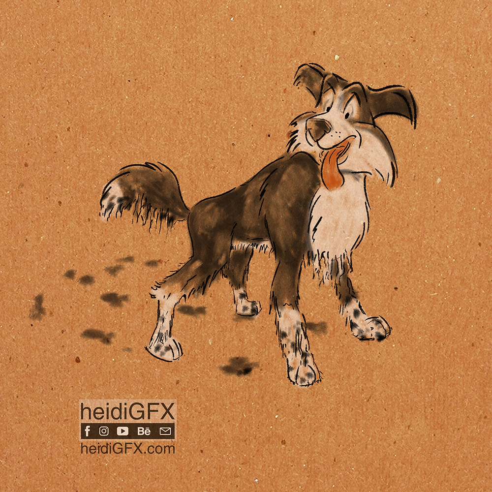 Inktober Day 19 Filthy Bad Doggy Visual Storytelling wip colors