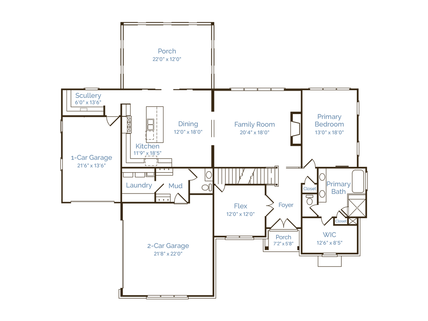 First floor plan layout (option B) of the Cambridge home at Wolf Creek Chapel Hill