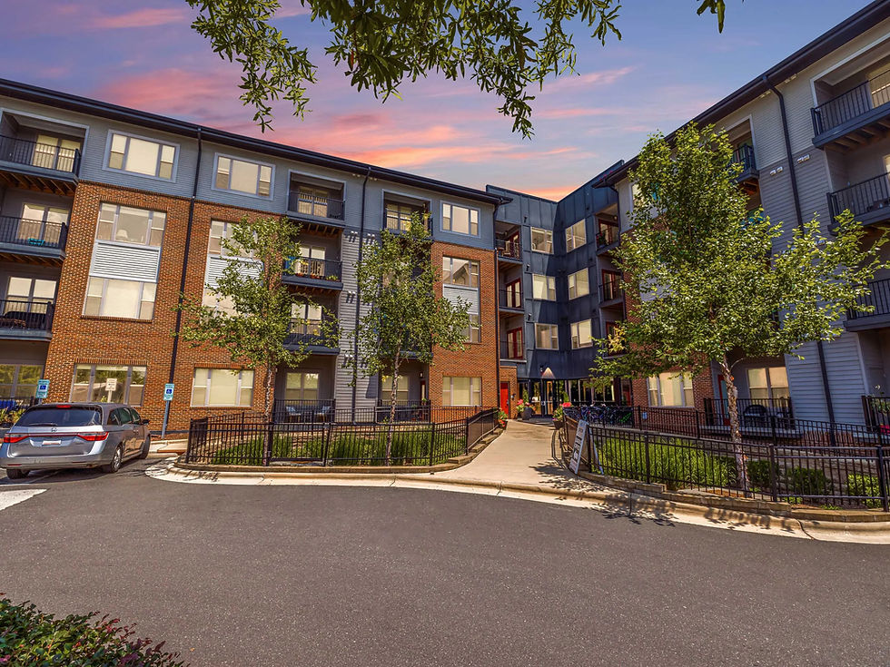 Shelton Station apartments and street-level retail in downtown Carrboro, NC