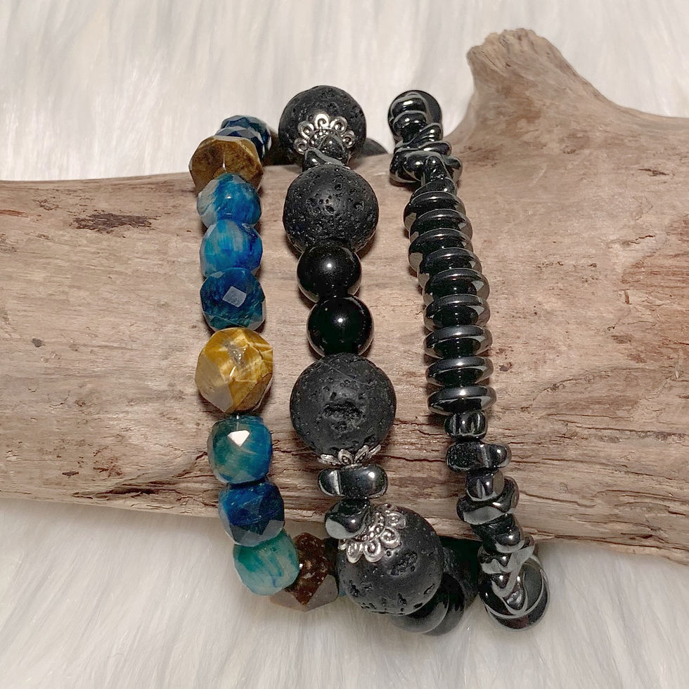 Thumbnail: B023. Black Obsidian, Hematite, Lava Rock, and Tiger's Eye Triple Bracelet