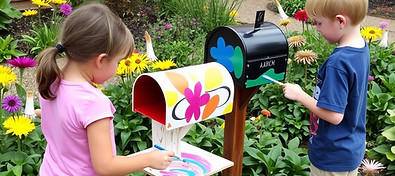 Kids painting mailboxes in a garden..jpg