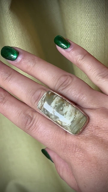 Thumbnail: Signed Olive Jasper Ring - Sz 8