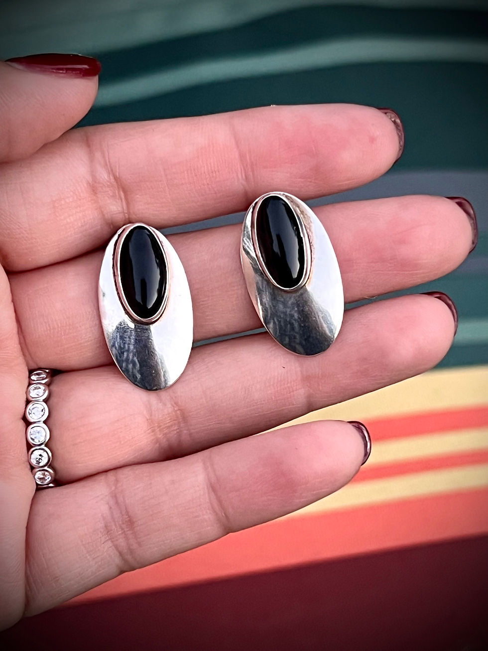 Thumbnail: Onyx Mexican Oval earrings