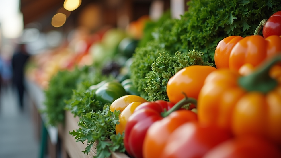 Close-up view of fresh organic vegetables in a market