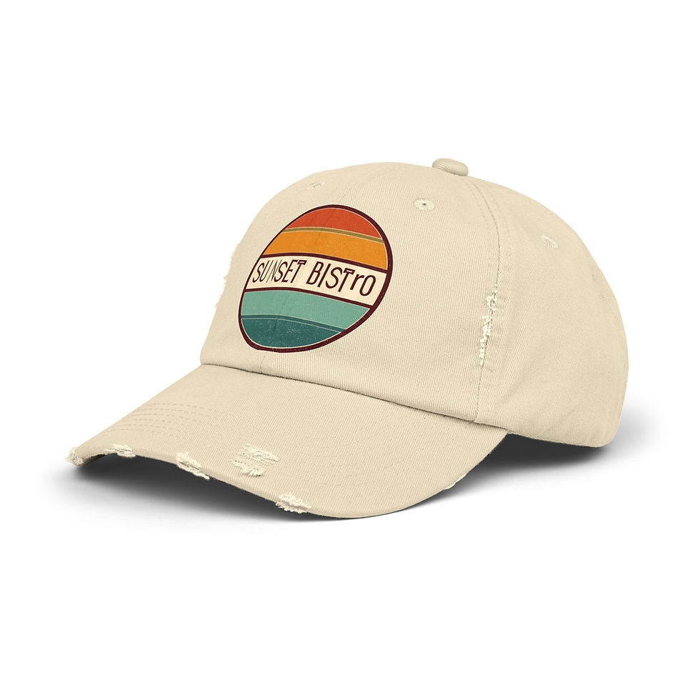 Thumbnail: Sunset Bistro Distressed Cap, Casual Summer Hat, Unisex Vintage Cap