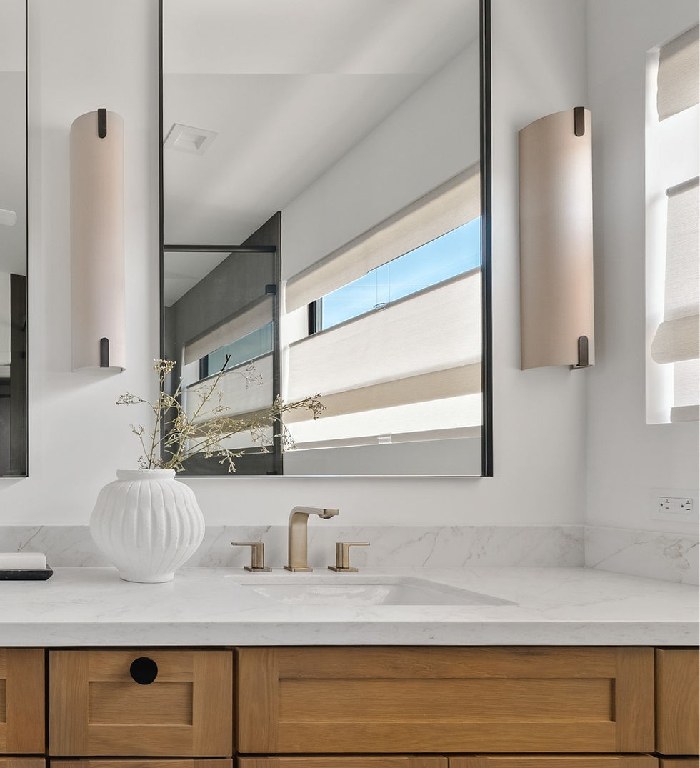 Roma Project Bathroom Sink and Mirror — Luxury Home Renovation by Pediment & Pillar Design in Phoenix, Arizona