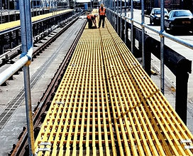 GRP walkway platform with steel handrail