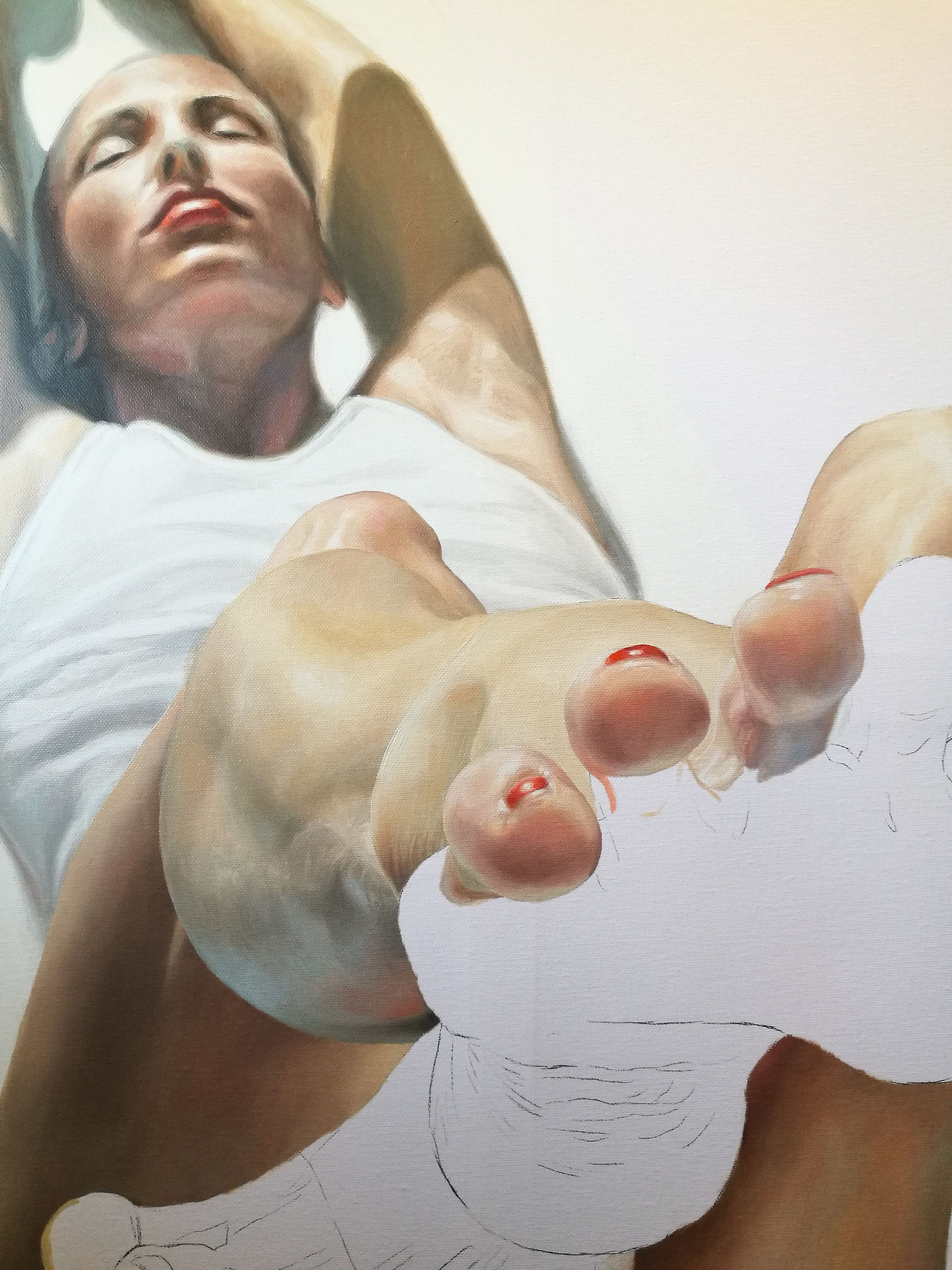 Progress work on my painting with title "Tootsies"