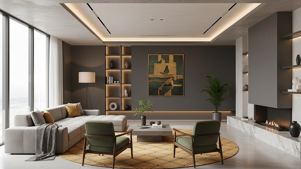 Eye-level view of a sparkling clean modern living room with natural light