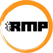 "RMP" logo, black text, speed effect, white circle, orange brushstroke.