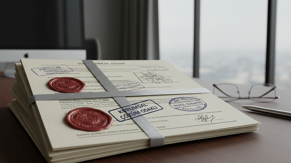 Eye-level view of a professional reviewing trademark documents