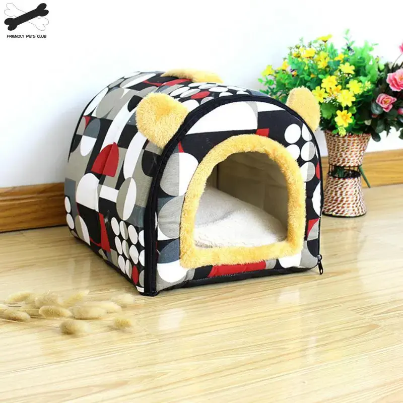 Comfortable Cat Warm Cave Lovely Bow Design Puppy Winter Bed