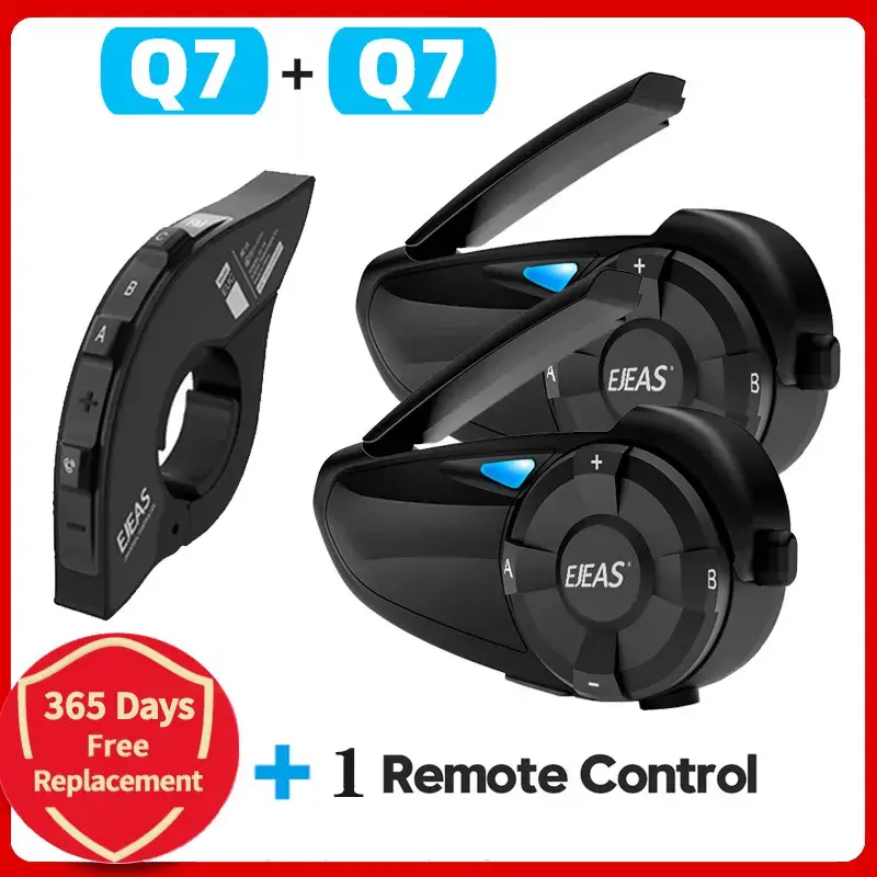 Thumbnail: EJEAS Q7 Motorcycle Helmet Headset Bluetooth 5.1 Waterproof Quick7 Handlebar