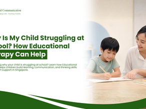 A therapist sits beside a young child at a table, guiding them through a learning activity in a bright, child-friendly therapy room with books, educational toys, and colourful building blocks, representing educational therapy and personalised academic support.