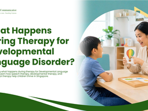 Speech therapist using picture cards during a one-on-one developmental language therapy session with a young child in a bright, child-friendly clinic.