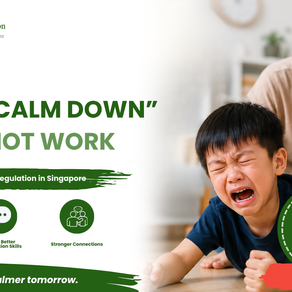 An overwhelmed young child having an emotional meltdown on the floor while a concerned parent watches nearby in a home setting, symbolizing childhood emotional regulation challenges and developmental therapy support in Singapore.