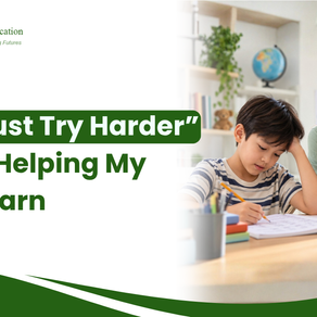 Total Communication educational therapy support for a child struggling with homework, guided by a caring adult in a supportive home learning environment.