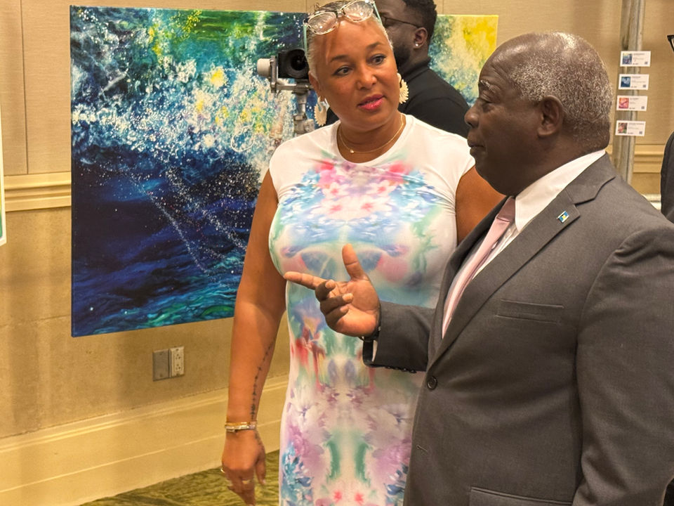 Nicole Collie is with The Prime Minister and Dr. Desirée Cox The Bahamas - 2025 Emerging Creatives Art Show