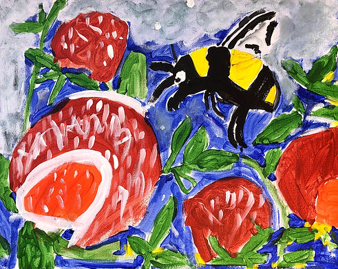 Bee and flowers painted by Nylah Walton