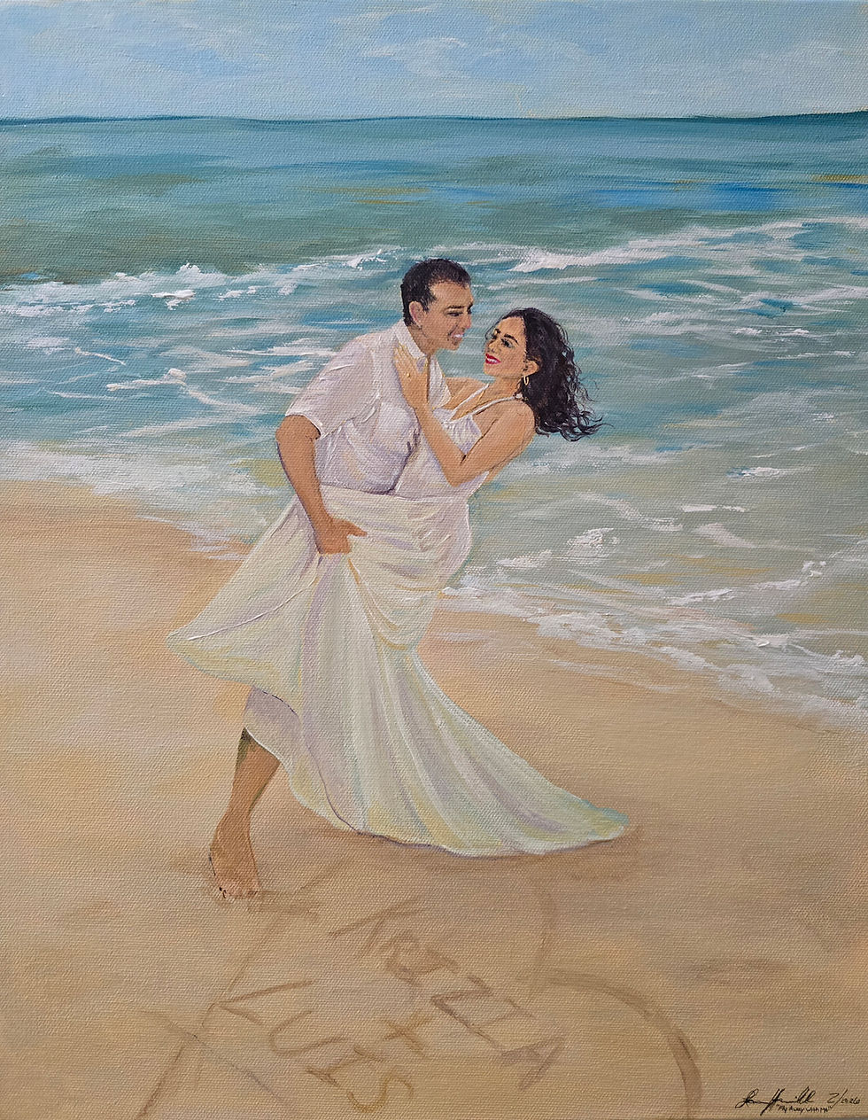 live beach wedding painter