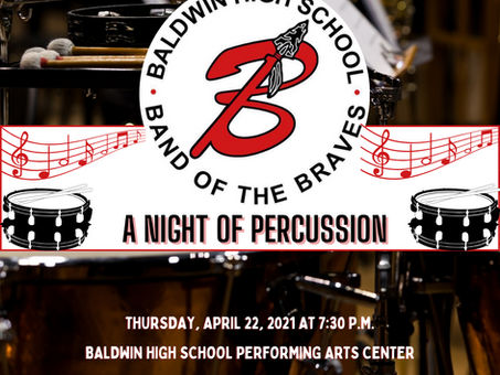 Baldwin High School Band of the Braves to Hold A Night of Percussion Performance