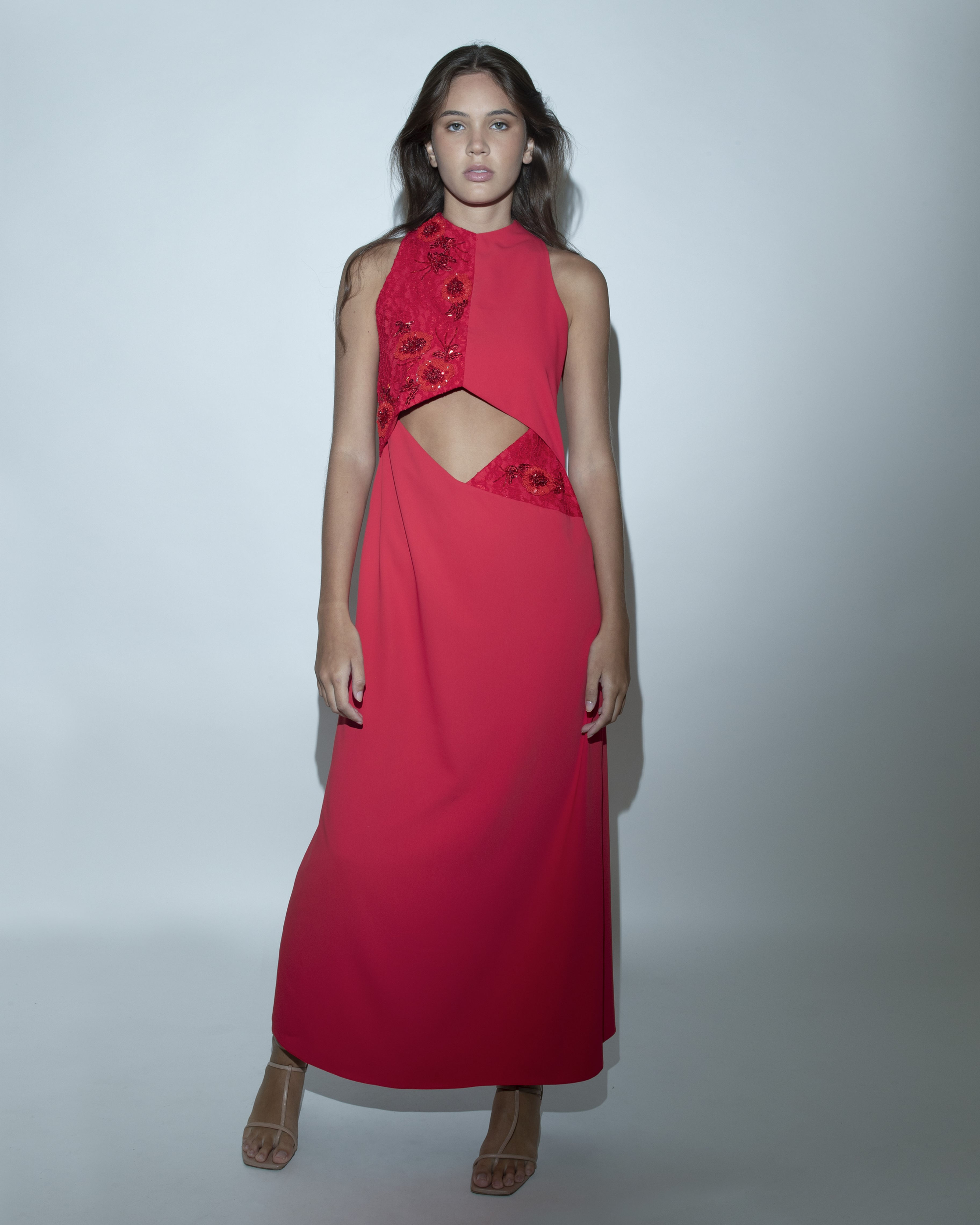 DUAL FABRIC - HALTER MINI DRESS