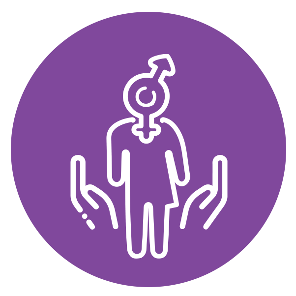Icon of a person with both gender symbols, supported by hands, representing gender affirming care for adolescents