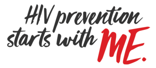 Image reads “HIV prevention starts with ME” The word “ME” is in red, the rest of the words are in black